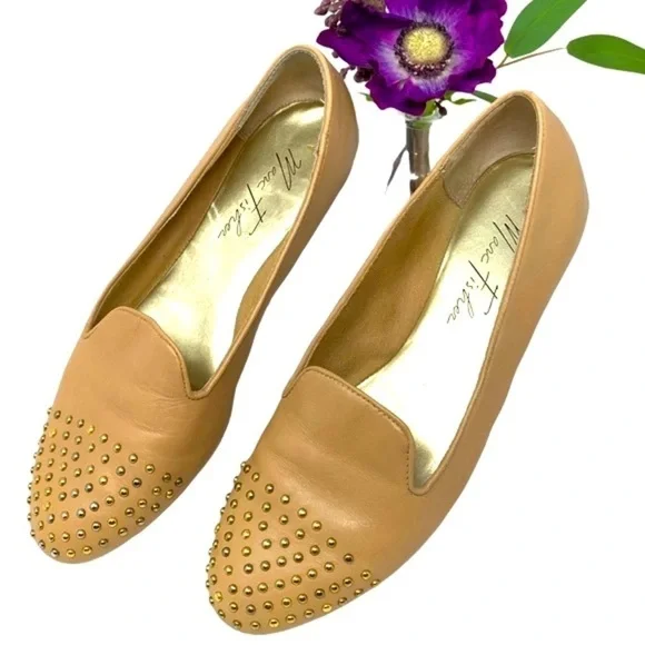 Marc Fisher | Shoes | Marc Fisher Surri Leather Beige Gold Studded Comfort  Flats Shoes 85 Round Toe | Poshmark